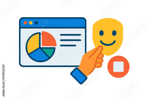 Customer satisfaction feedback analysis with positive rating icon