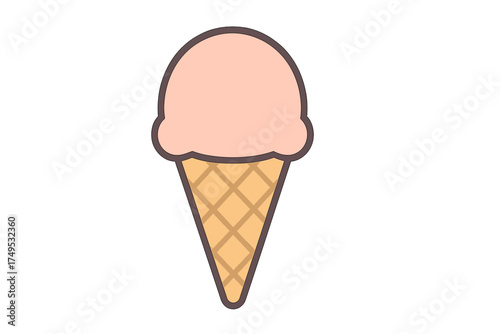 Single scoop pink ice cream in waffle cone icon