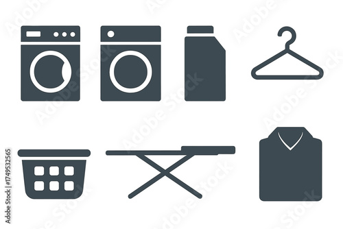 Dark gray icons for laundry and household cleaning services