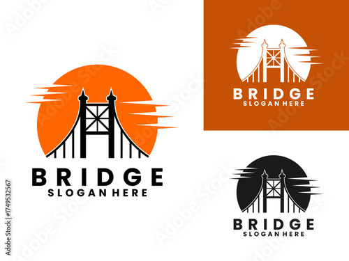 Sun Bridge logo design. Bridge with sun logo design vector template
