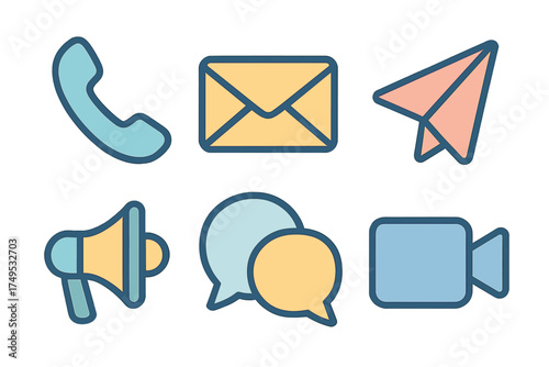 Set of communication and contact icons featuring phone mail and chat symbols