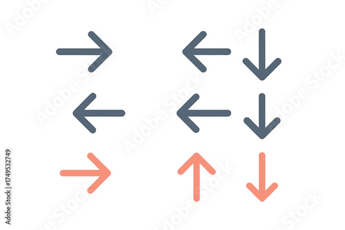 Directional arrow icons set with one element highlighted