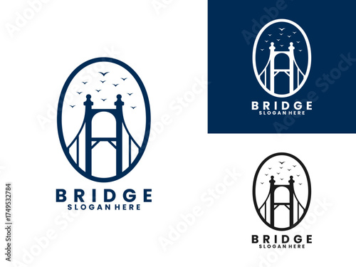 Bridge with simple oval logo design vector template