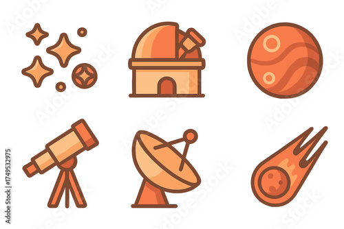 Celestial objects and scientific equipment for space research and cosmic discovery