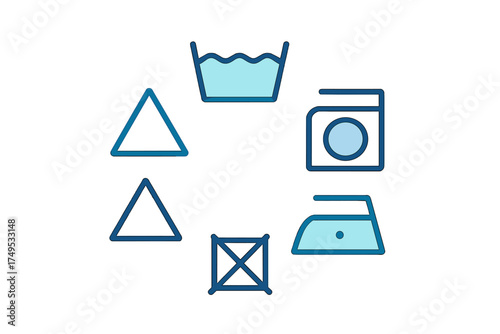 Standardized set of laundry care symbols for washing, bleaching, drying, and ironing
