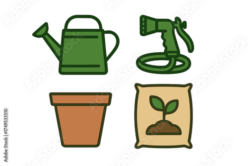 Essential gardening tools and planting accessories set for home horticulture