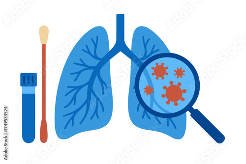 Viral pathogens affecting human lungs and respiratory system shown with medical diagnosis swab