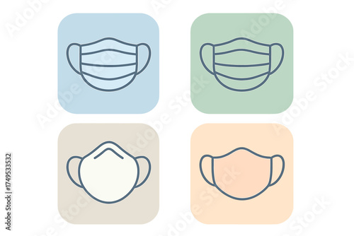 Protective face mask symbols showing different styles for health and safety awareness