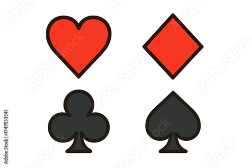 Classic playing card suit symbols: heart, diamond, club, and spade on white background