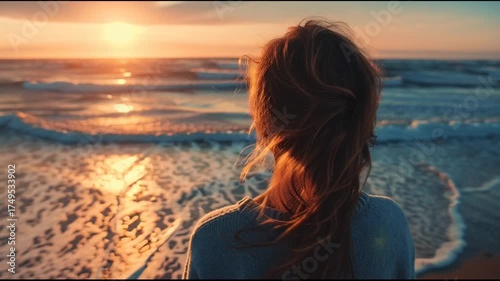 Girl Watching the Sunset at the Beach – Peaceful Cinematic Scene