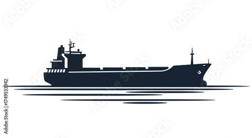 Vector graphic illustration of a freight vessel silhouette, representing global shipping and maritime trade concept