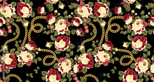 Chain and flower pattern. Textile print pattern