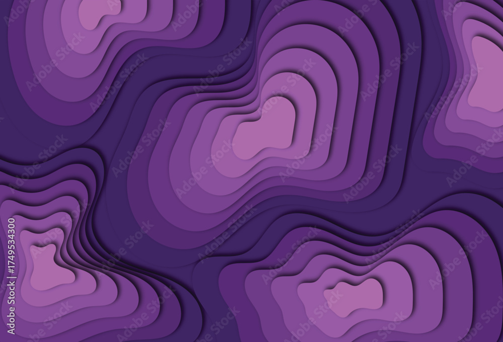 Obraz premium Purple layered abstract wave background with elegant contours and 3D texture, modern minimal gradient design perfect for artistic wallpapers and web graphics.