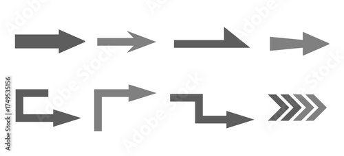 モノトーンのシンプルな矢印アイコンセット