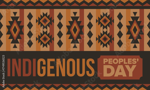 Indigenous Peoples' Day. Native American Day. American Indian culture. Heritage Month. Celebrate annual in United States. Tradition pattern. Poster, card, banner and background. Vector illustration