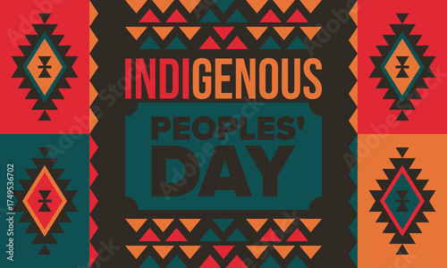 Indigenous Peoples' Day. Native American Day. American Indian culture. Heritage Month. Celebrate annual in United States. Tradition pattern. Poster, card, banner and background. Vector illustration