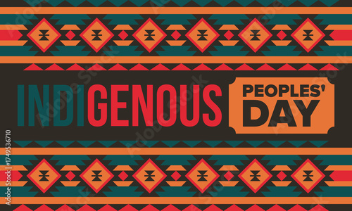 Indigenous Peoples' Day. Native American Day. American Indian culture. Heritage Month. Celebrate annual in United States. Tradition pattern. Poster, card, banner and background. Vector illustration