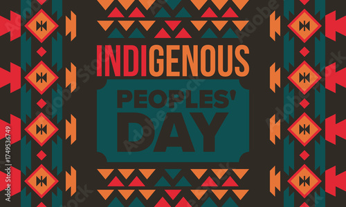 Indigenous Peoples' Day. Native American Day. American Indian culture. Heritage Month. Celebrate annual in United States. Tradition pattern. Poster, card, banner and background. Vector illustration