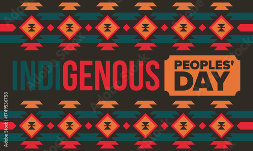 Indigenous Peoples' Day. Native American Day. American Indian culture. Heritage Month. Celebrate annual in United States. Tradition pattern. Poster, card, banner and background. Vector illustration