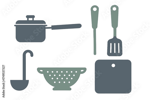 Modern kitchen utensils and cooking tools icons set