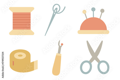 Essential sewing and tailoring tools icons for crafting and repair