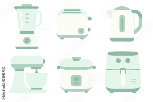 Set of modern household kitchen appliances in flat design style