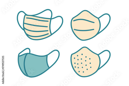 Protective medical face masks and respirators set for health safety and disease prevention