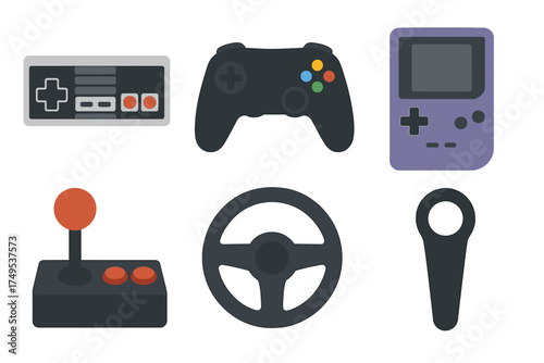 Diverse set of gaming input devices including classic console pads, modern controllers, and handheld systems