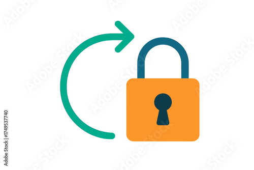 Closed padlock and circular arrow representing digital security and password reset function