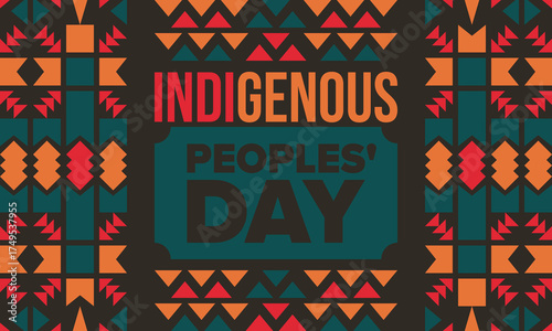 Indigenous Peoples' Day. Native American Day. American Indian culture. Heritage Month. Celebrate annual in United States. Tradition pattern. Poster, card, banner and background. Vector illustration