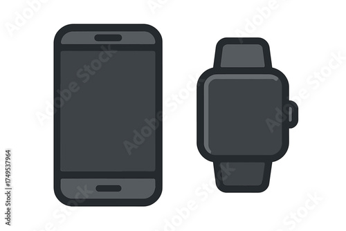 Minimalist dark gray smartphone and wearable smart watch technology icons