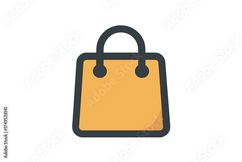 Stylized orange and dark gray shopping bag representing consumerism and online store transactions