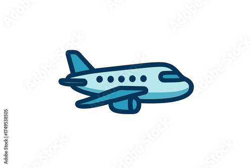 Stylized blue passenger jet aircraft symbol representing air travel and worldwide journey