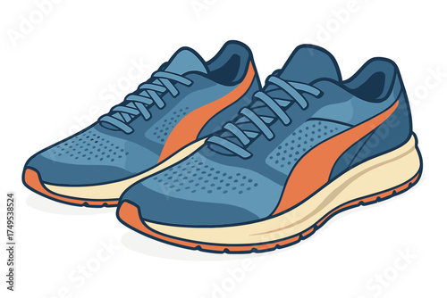 Modern pair of blue and orange athletic sneakers designed for jogging and fitness training