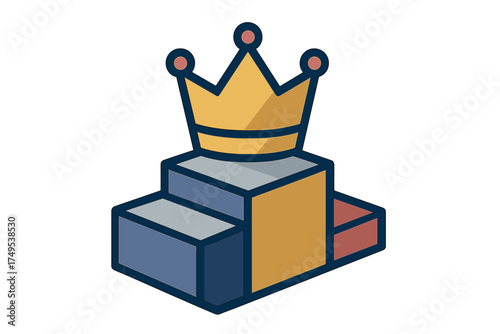 Golden crown resting on the top step of a three-tiered winner's podium