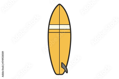 Bright yellow longboard style surfboard isolated on a white background