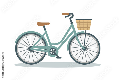 Vintage style city bicycle with front basket and fenders isolated on a white background