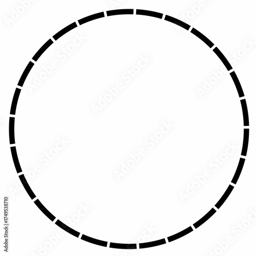 Vector illustration of dashed circle frame outline. Geometric round border with dotted pattern, perfect for logo design, label, text,sticker, decoration, or graphic template use.