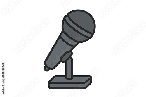 Stylized gray microphone on a stand for public address recording or live performance