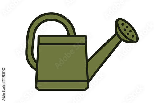 Green gardening watering can used for plant care and agricultural hobby equipment