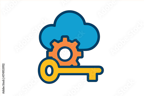 Cloud computing security access key icon with gear for digital process management