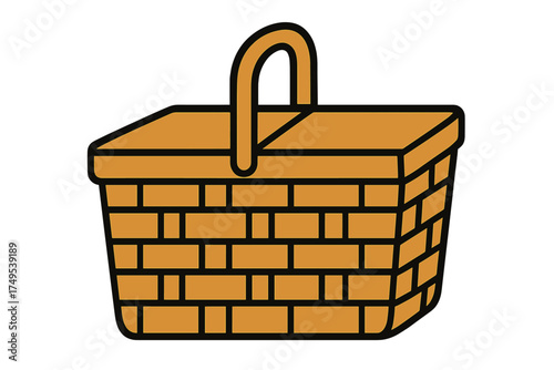 Woven picnic basket with a sturdy handle and closed lid for outdoor dining