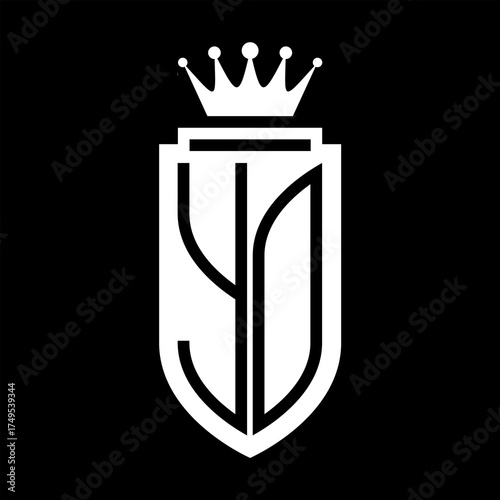 YO Vector logo initials shield with royal crown minimalist, elegant style