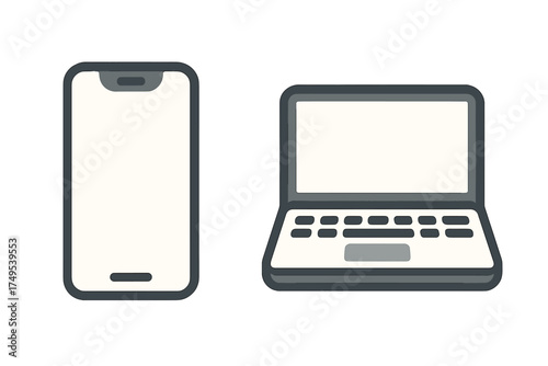 Modern smartphone and laptop computer set with blank screens for digital content display