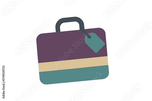 Stylized travel luggage bag with handle and identification tag in a modern color palette