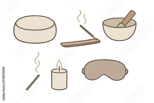 Spa and meditation accessories collection featuring candle and incense