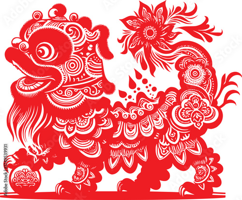 red chinese new year lion dance