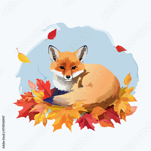 Schlafende Füchsin im Herbstlaub