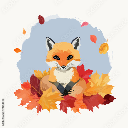 Schlafende Füchsin im Herbstlaub