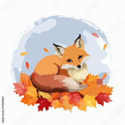 Schlafende Füchsin im Herbstlaub